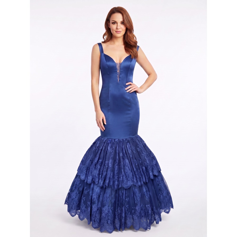 Sherri Hill 50734 Navy Lace Mermaid Prom Pageant Gown Trumpet Dress Size 6